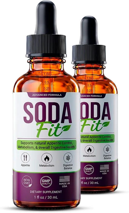 Two bottles of SodaFit™ dietary supplement drops